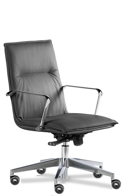 Кресло для посетителей Эпсилон лайн хром В Кожа черная Madras