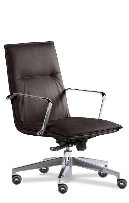 Кресло для посетителей Эпсилон лайн хром В Темно-коричневая кожа Madras Chocolate