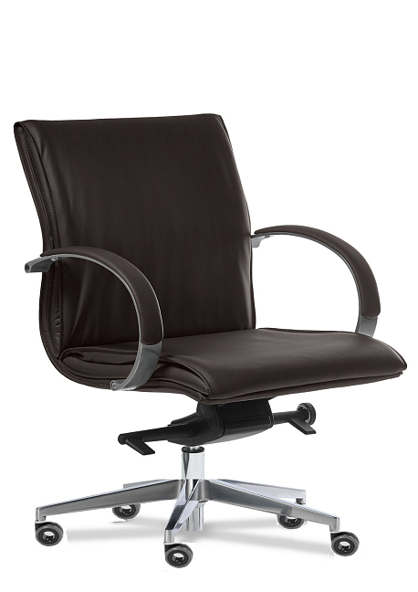 Кресло для посетителей Лагуна хром В Темно-коричневая кожа Madras Chocolate