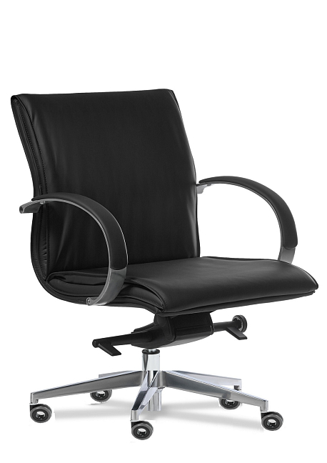 Кресло для посетителей Лагуна хром В Кожа черная Madras