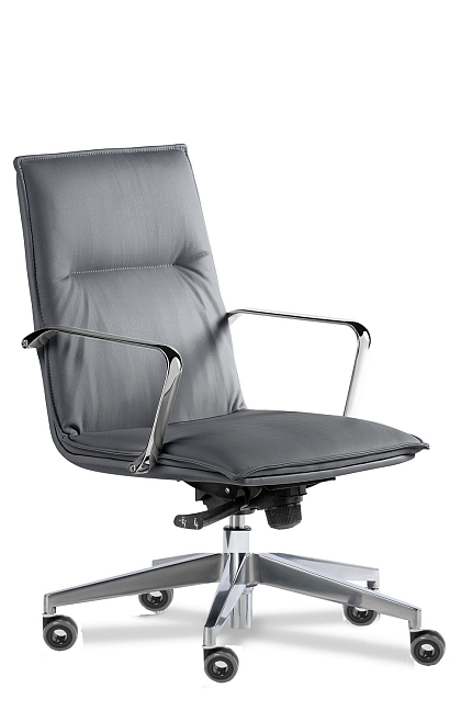 Кресло для посетителей Эпсилон лайн хром В Серая кожа Madras Grrey